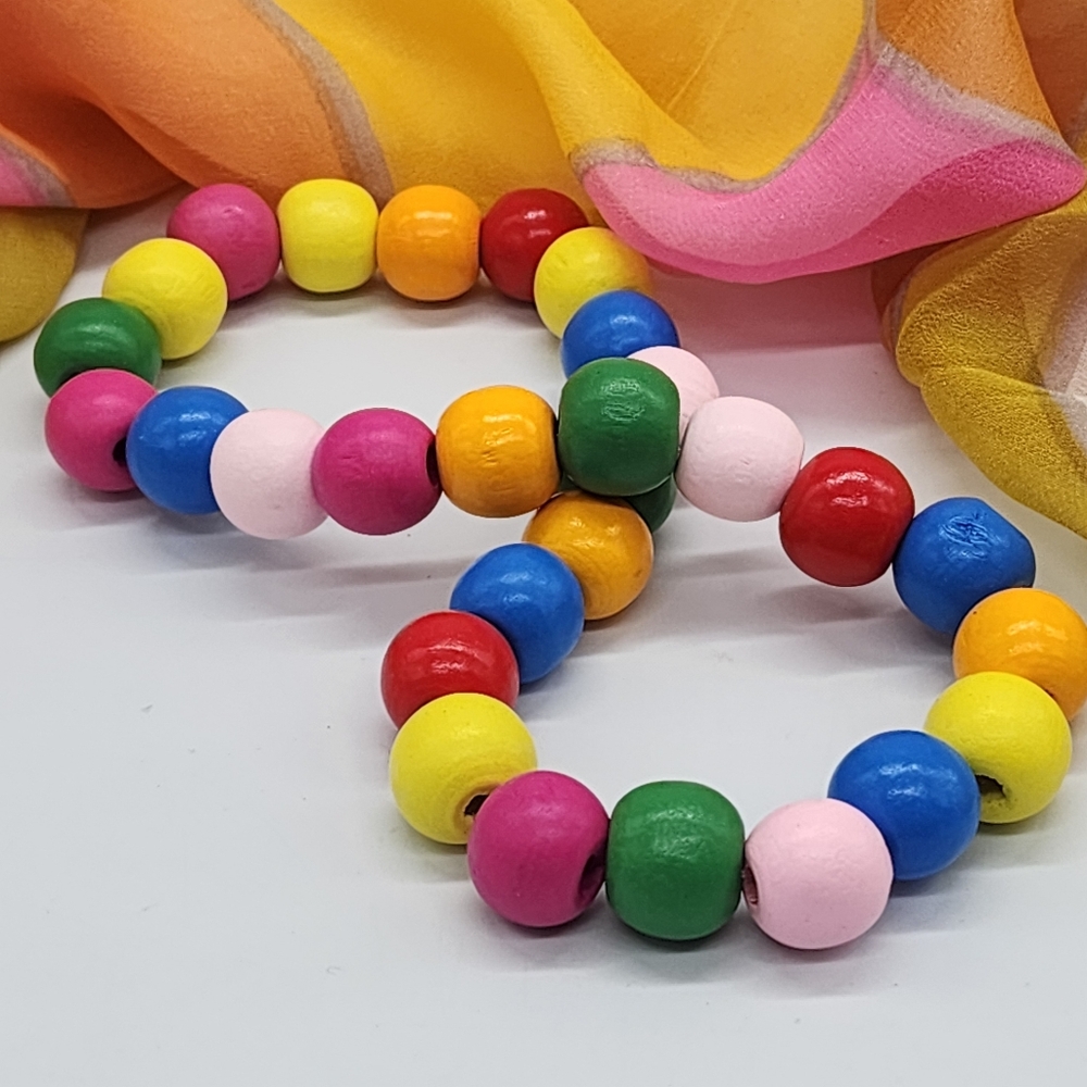 Lightweight Hypoallergenic Jewelry Necklace Colorful Woodmade Stretchy